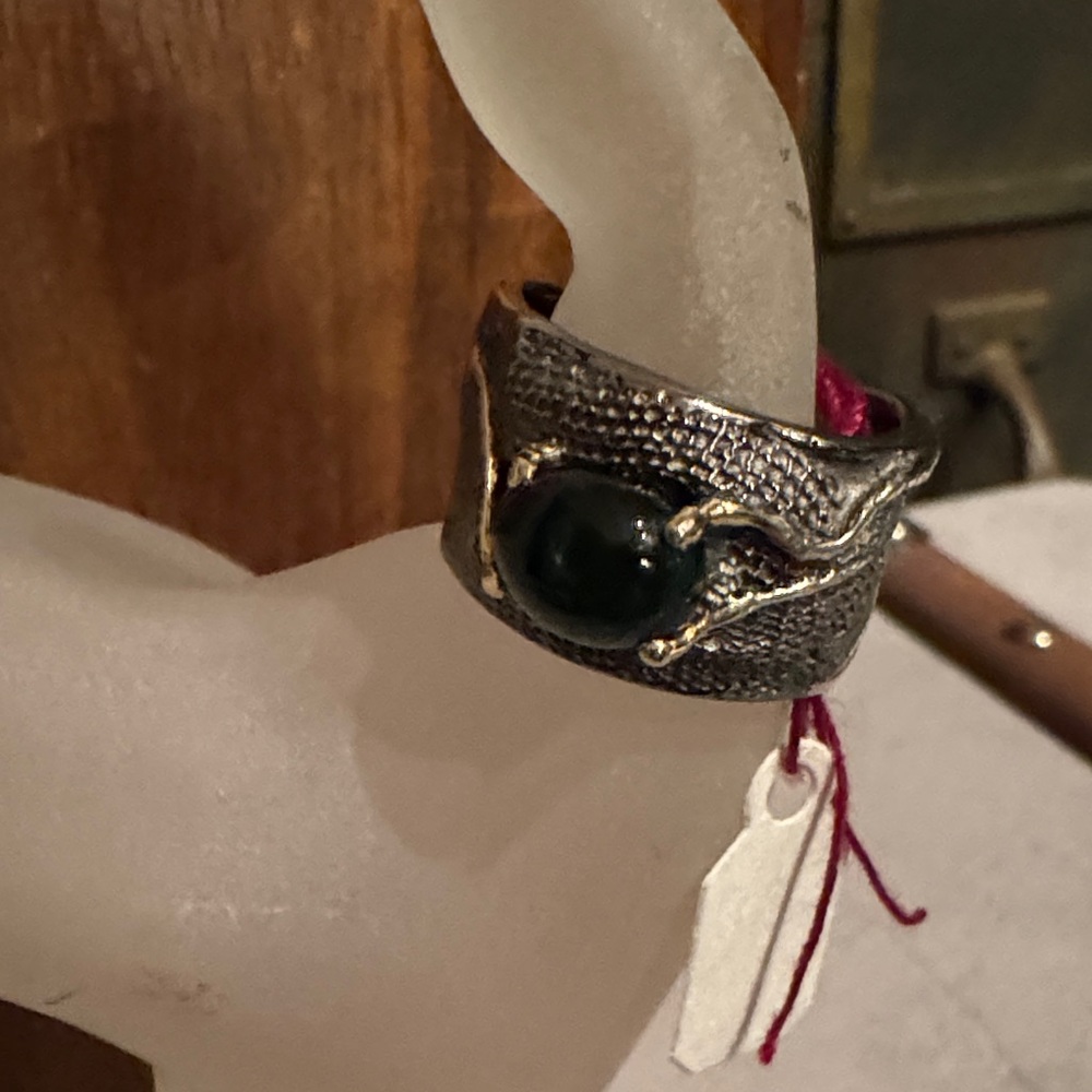 Green tourmaline ring with Sterling Silver and 18k gold - Picture 2 of 7